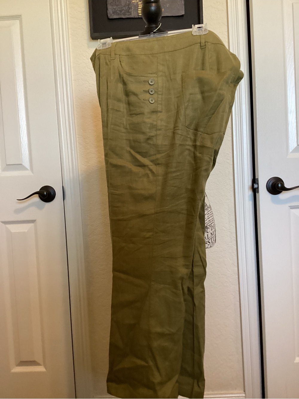 CAbi Olive Green High-Rise Wide-Leg Linen Blend Pants